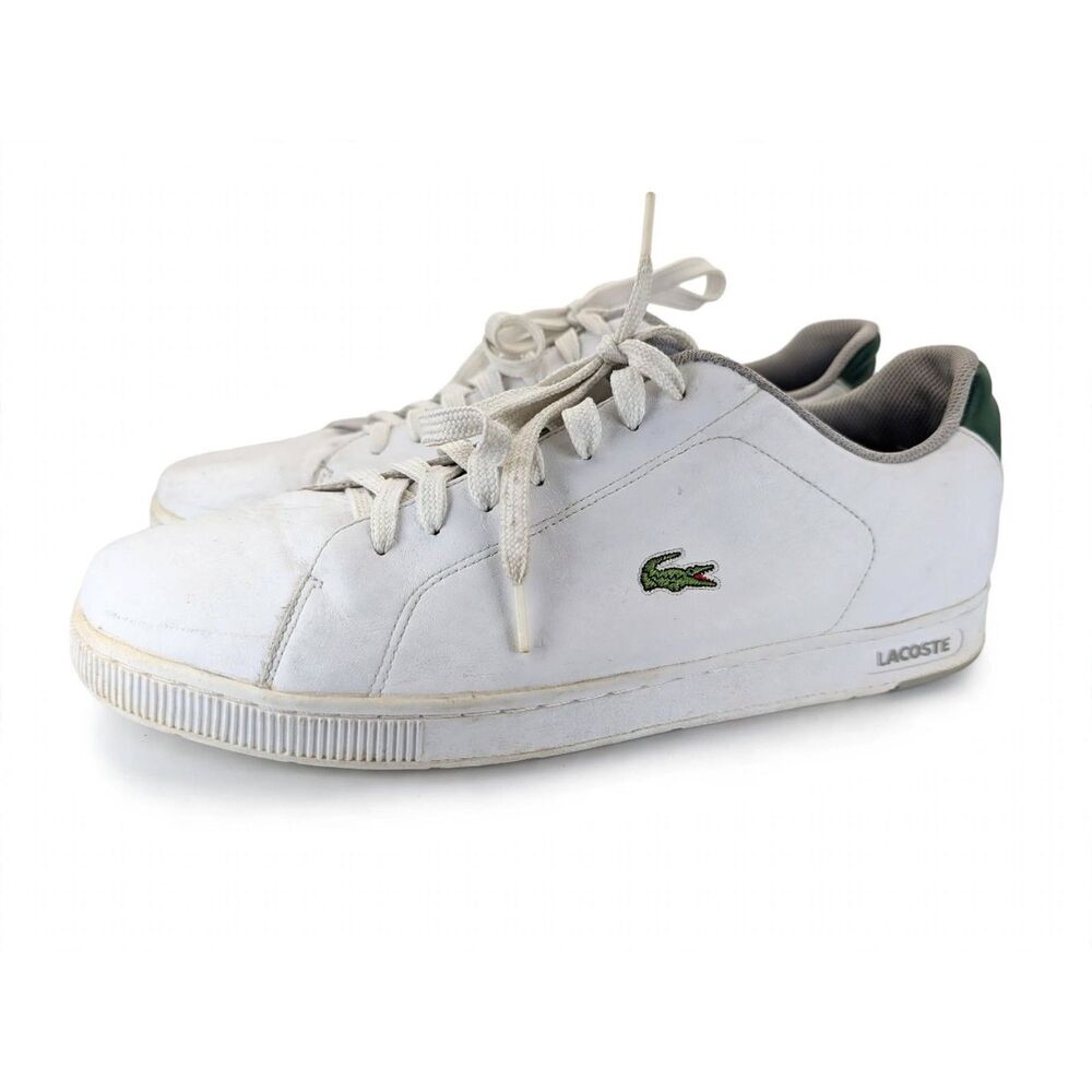 Lacoste Carnaby Evo Mens 15 White Leather Sneaker Green Croc Pre-Owned